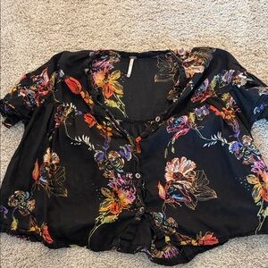 Free People Black Floral Blouse